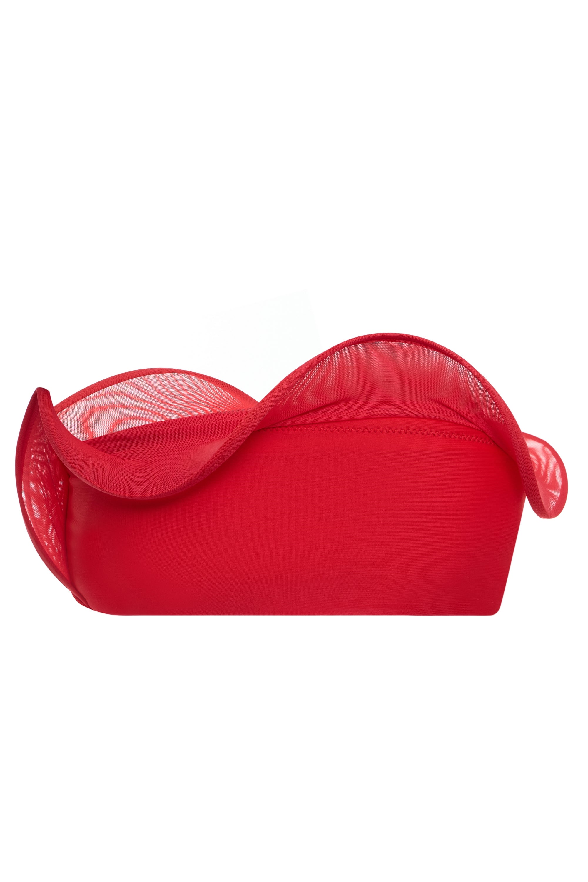 Red strapless bandeau bikini top with a sculpted wave inset, Italian Carvico jersey — J'AMEMME Parthenope, Resort '27