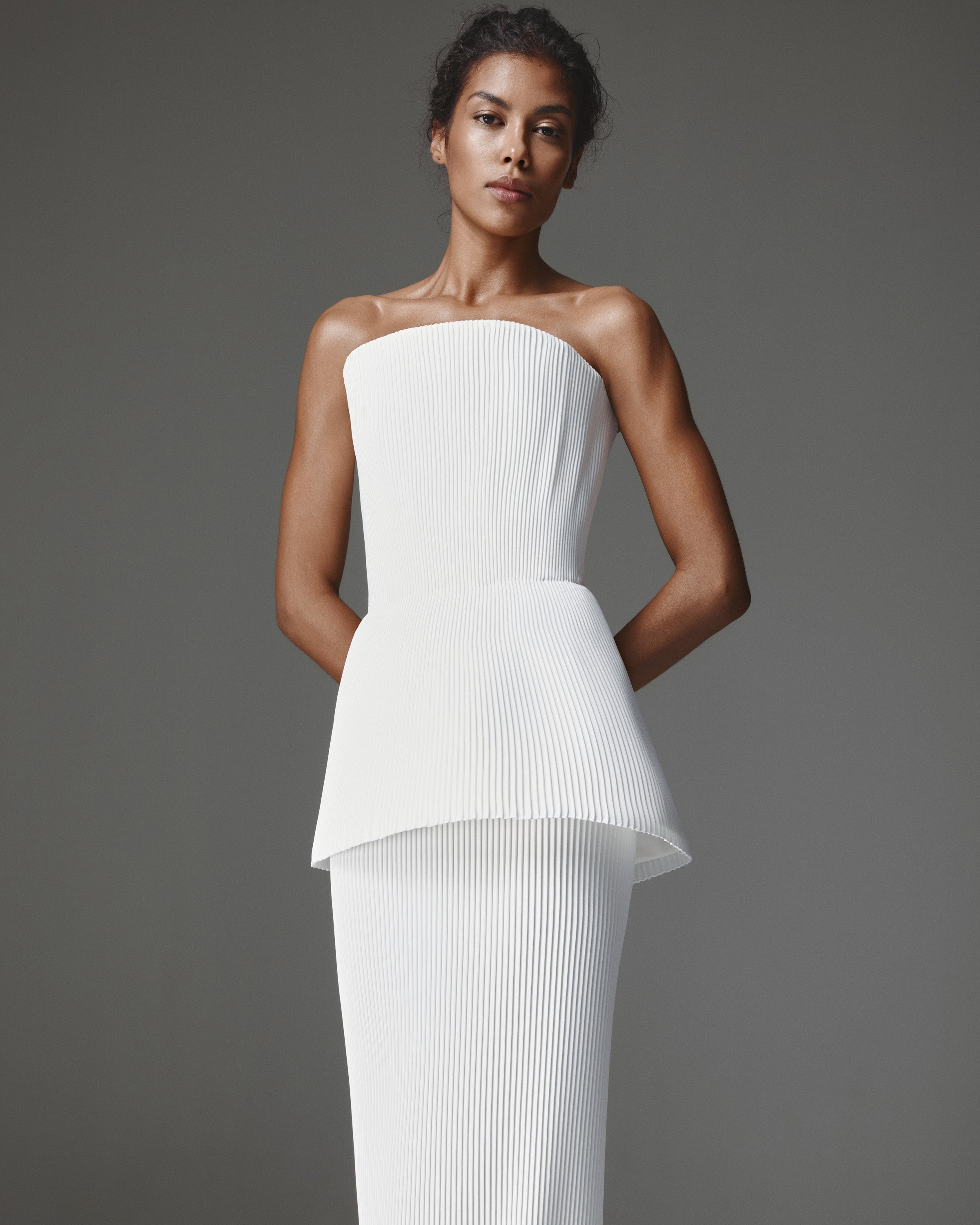 Rook Pleated Set by J'amemme — strapless pleated peplum bustier top, front view