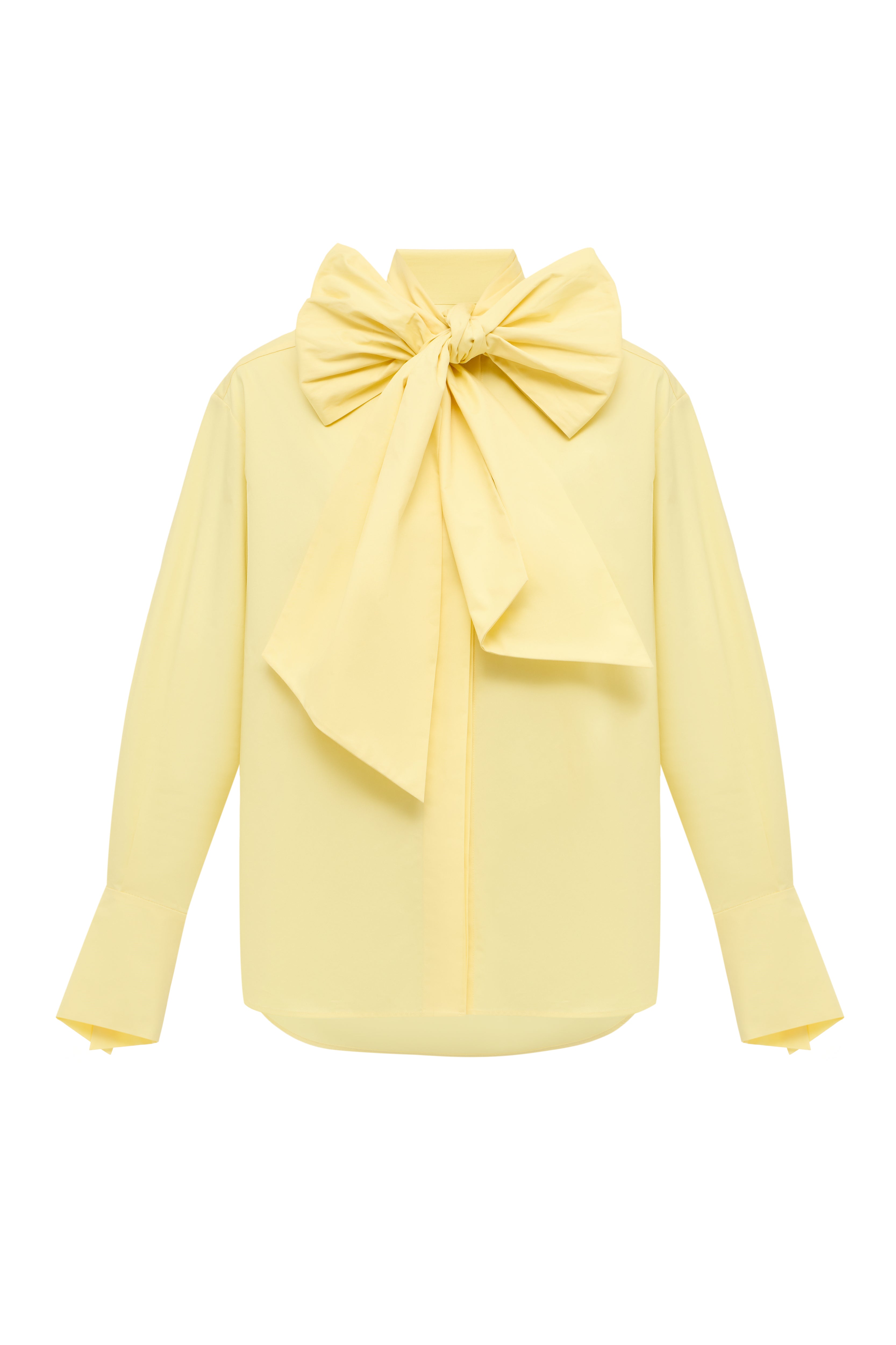 Scarf Detail Cotton Shirt in yellow with bow scarf accent by Jamemme, SS26 collection