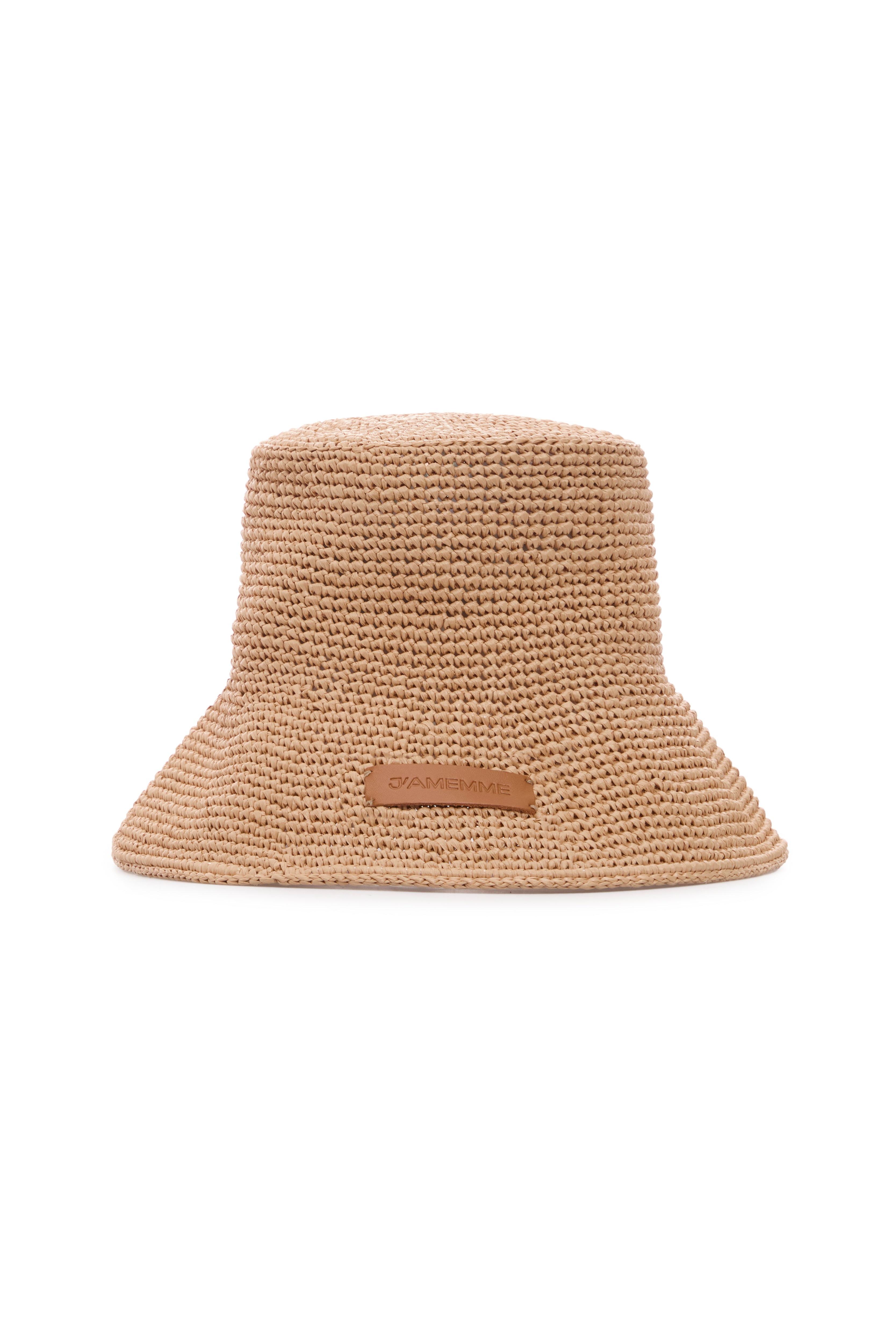 Beige hand-woven raffia sun hat with a wide brim, 100% natural fibre — J'AMEMME Summer
