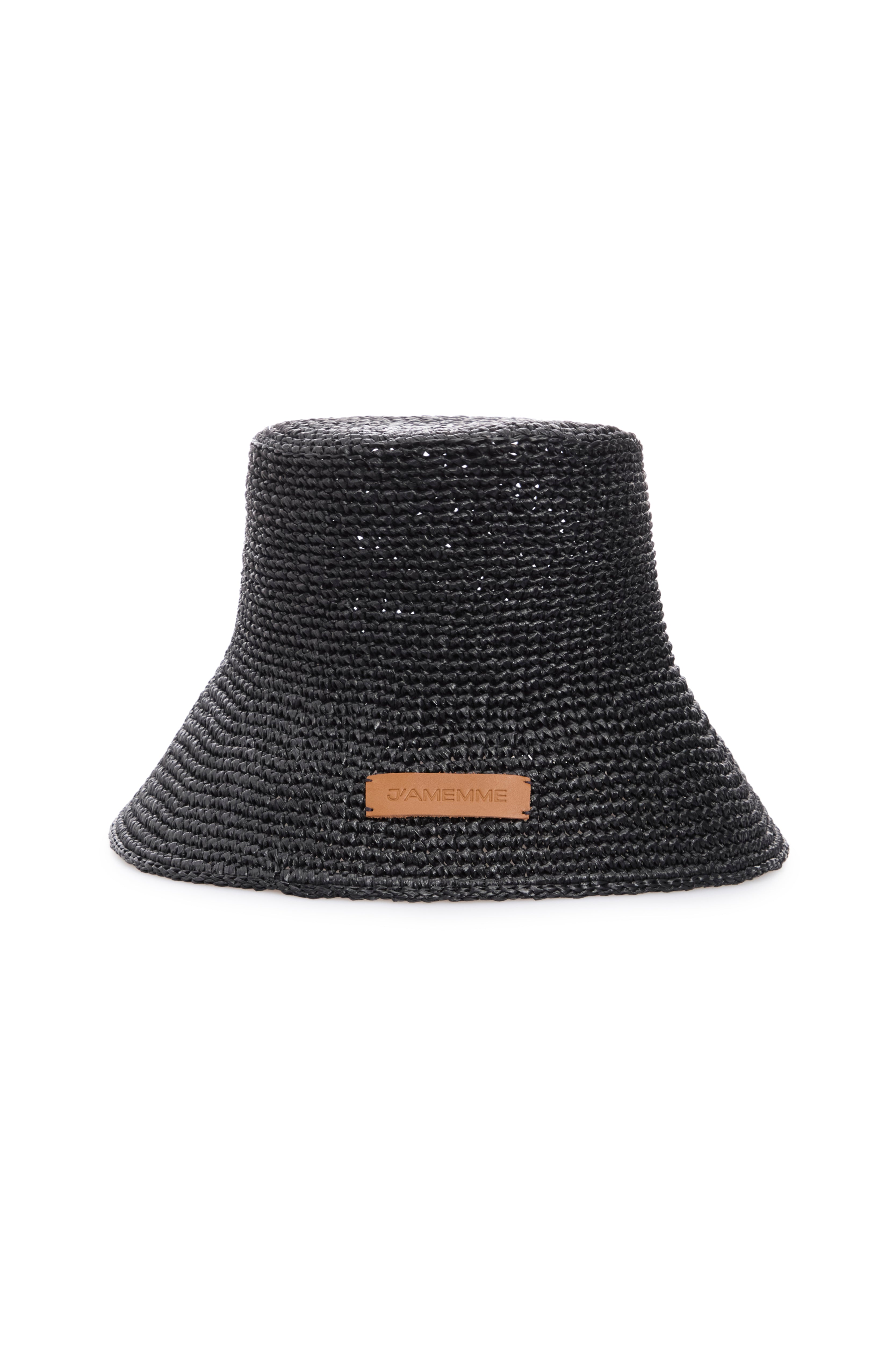 Black hand-woven raffia sun hat with a wide brim, 100% natural fibre — J'AMEMME Summer