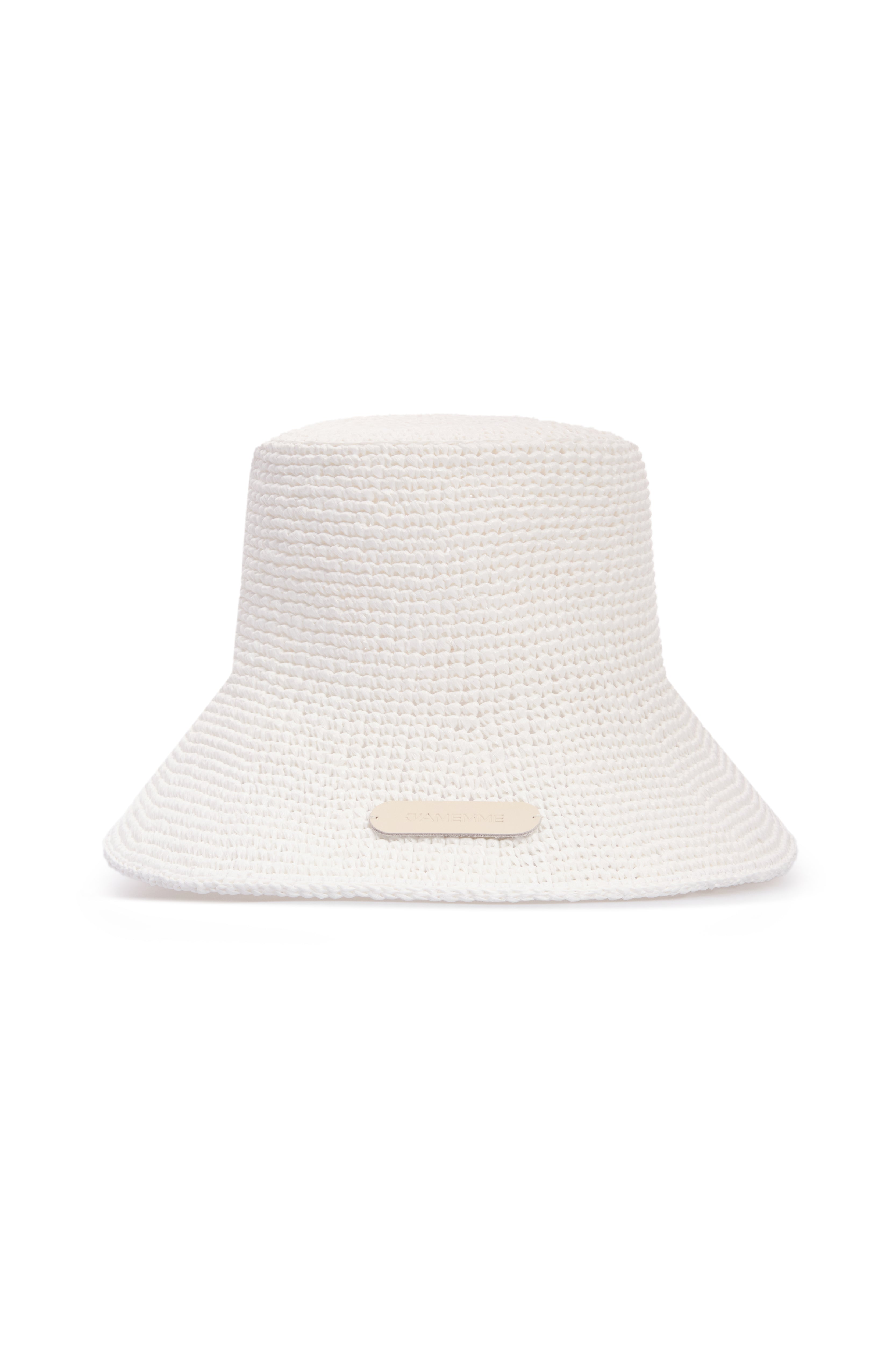 White hand-woven raffia sun hat with a wide brim, 100% natural fibre — J'AMEMME Summer