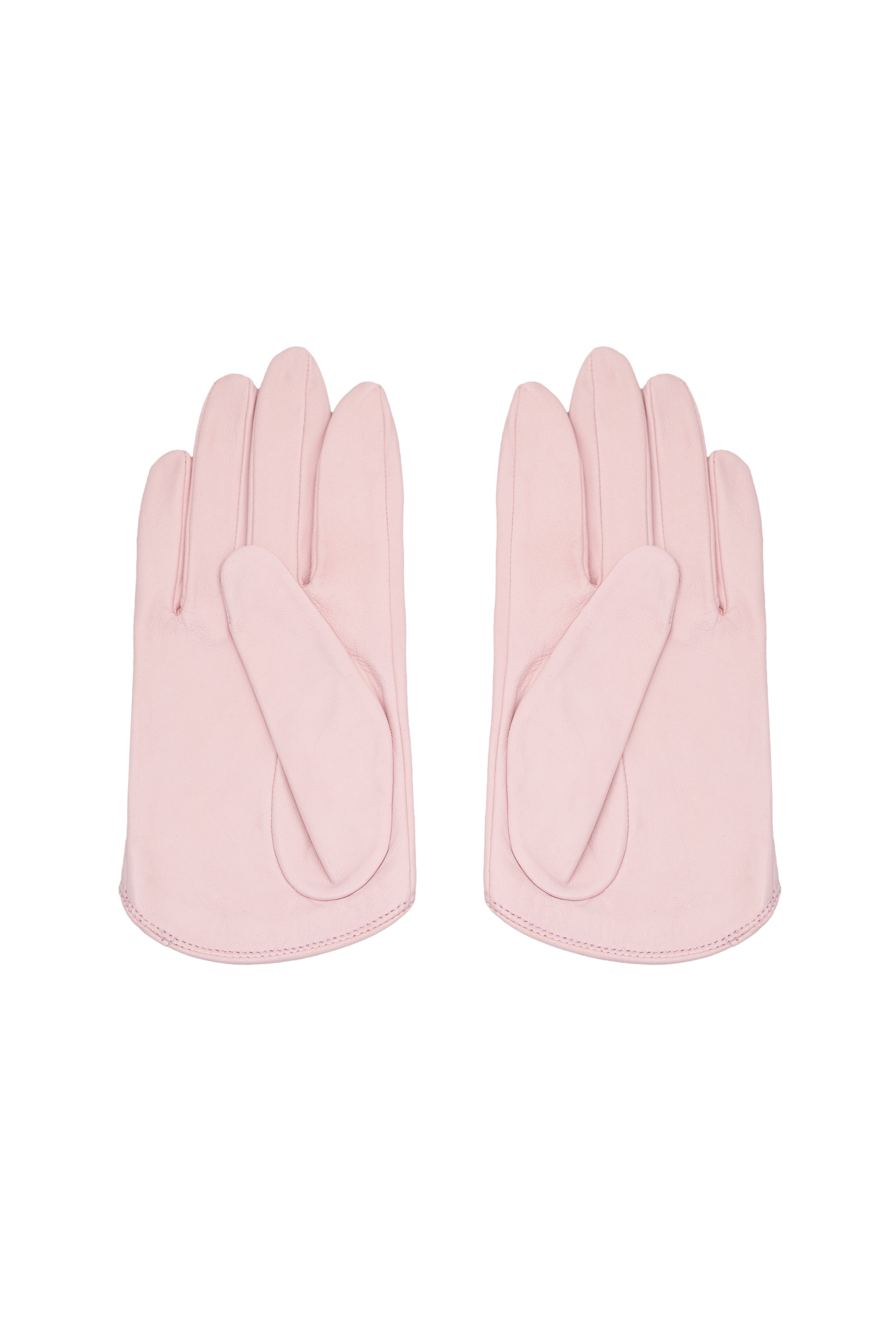 Jamemme V-Cut Mini Gloves in Pink - front view, 100% genuine leather, handmade, Spring-Summer 2026