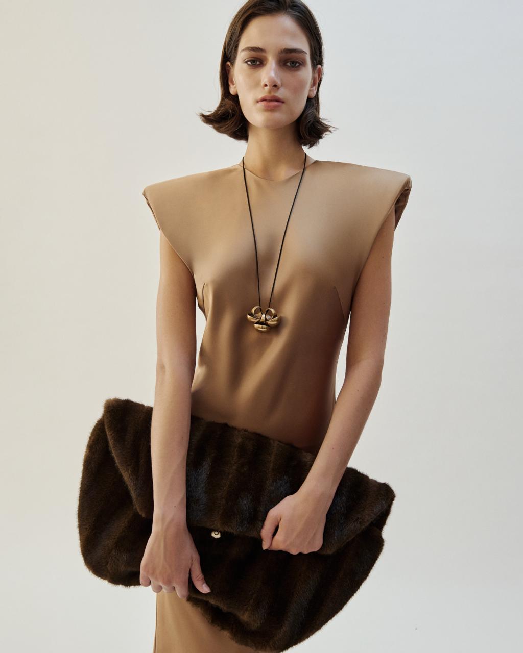 FAUX FUR BROWN CLUTCH
