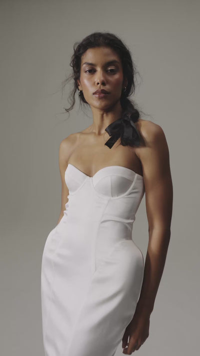 Constance Corset Dress by J'amemme — movement video of the strapless satin corset gown