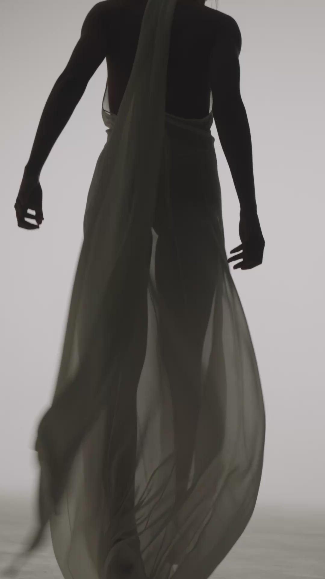 Mia Chiffon Dress by J'amemme - movement video showing draping scarf and fishtail hem