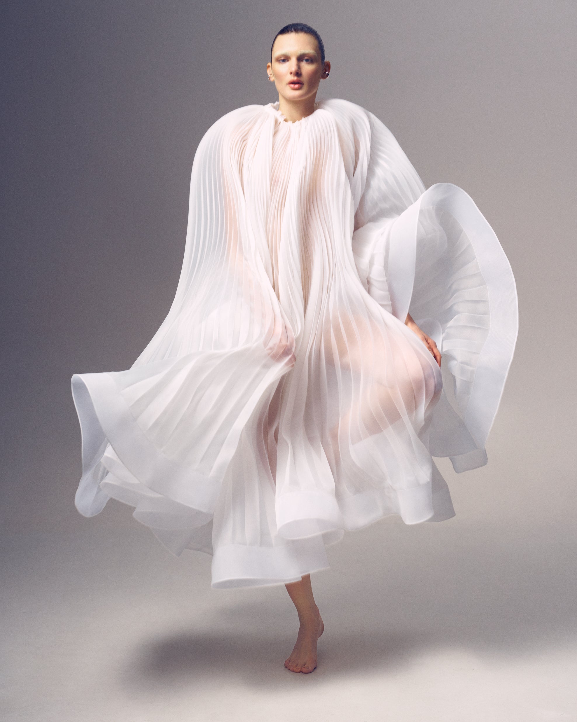 Virgin Dress — Pleated Bridal Cape Gown