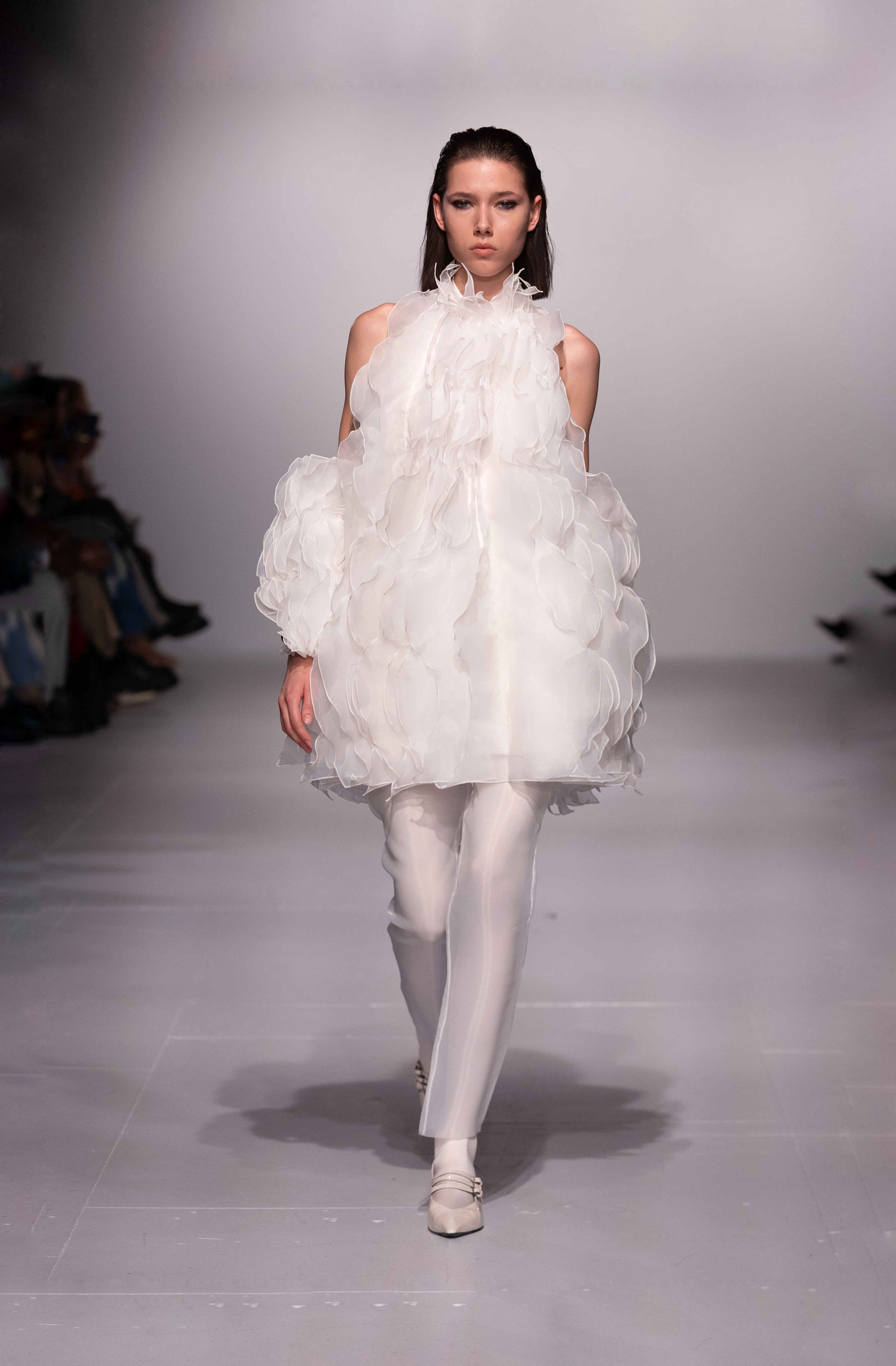 Wave White Dress — Ruffled Bridal Mini Dress with Belt