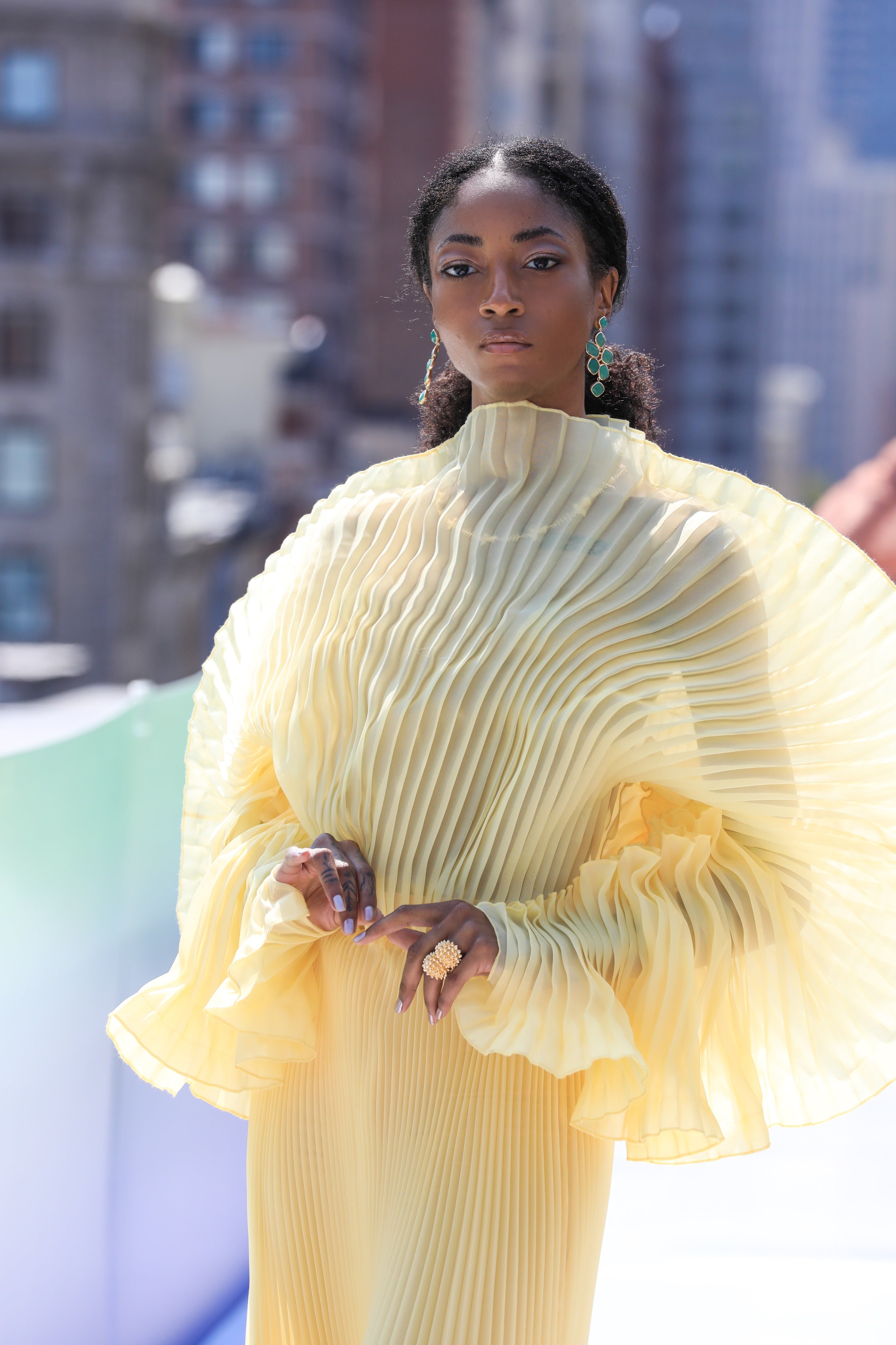 ALISHA PLEATED YELLOW DRESS