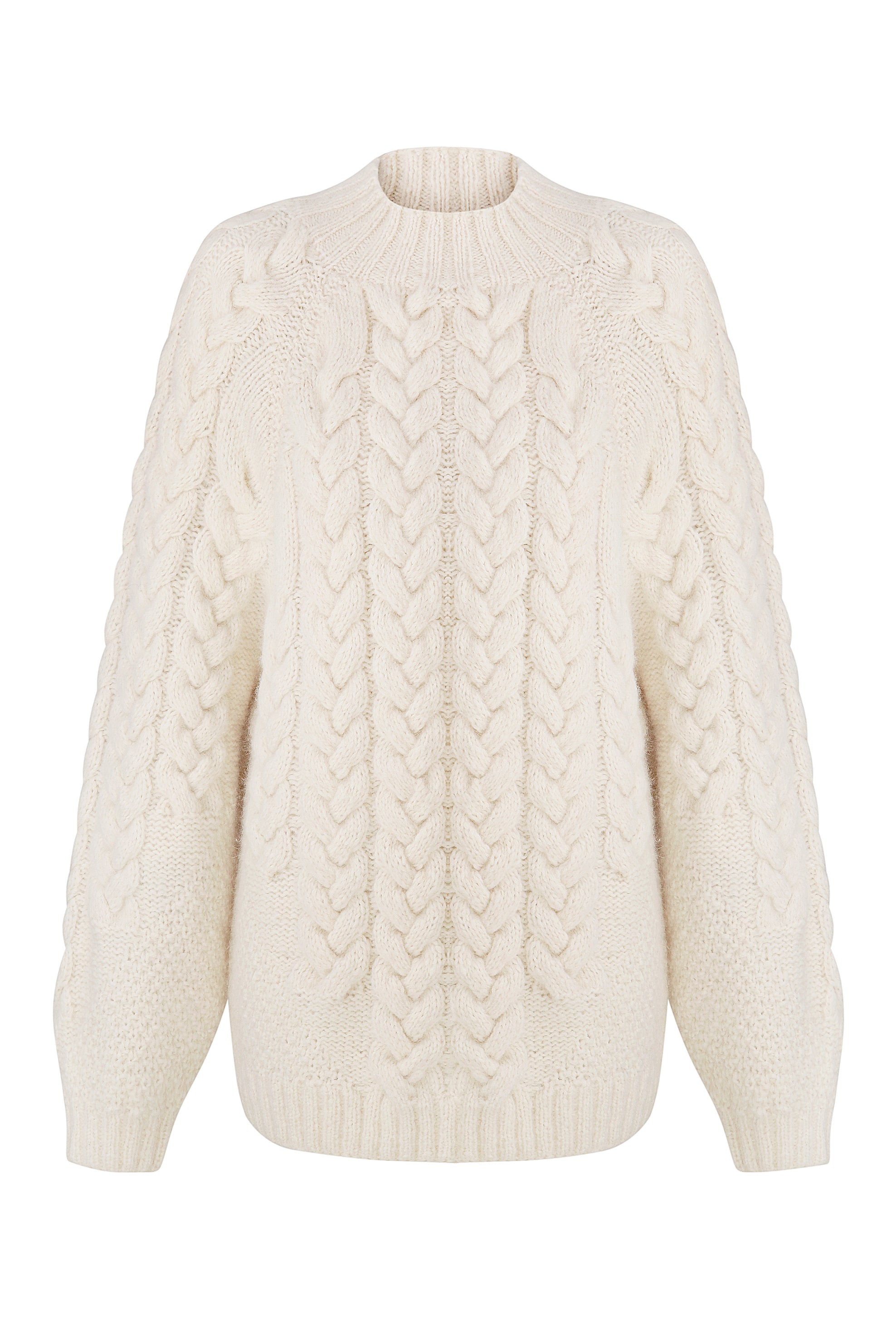 WHEAT WOOL CABLE KNIT SWEATER