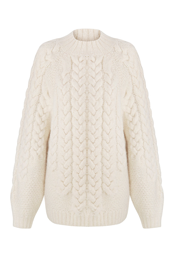 WHEAT WOOL CABLE KNIT SWEATER