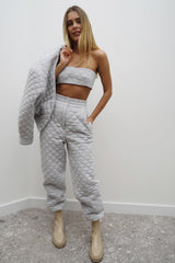 SONYA SHELL GREY QUILTED TROUSERS